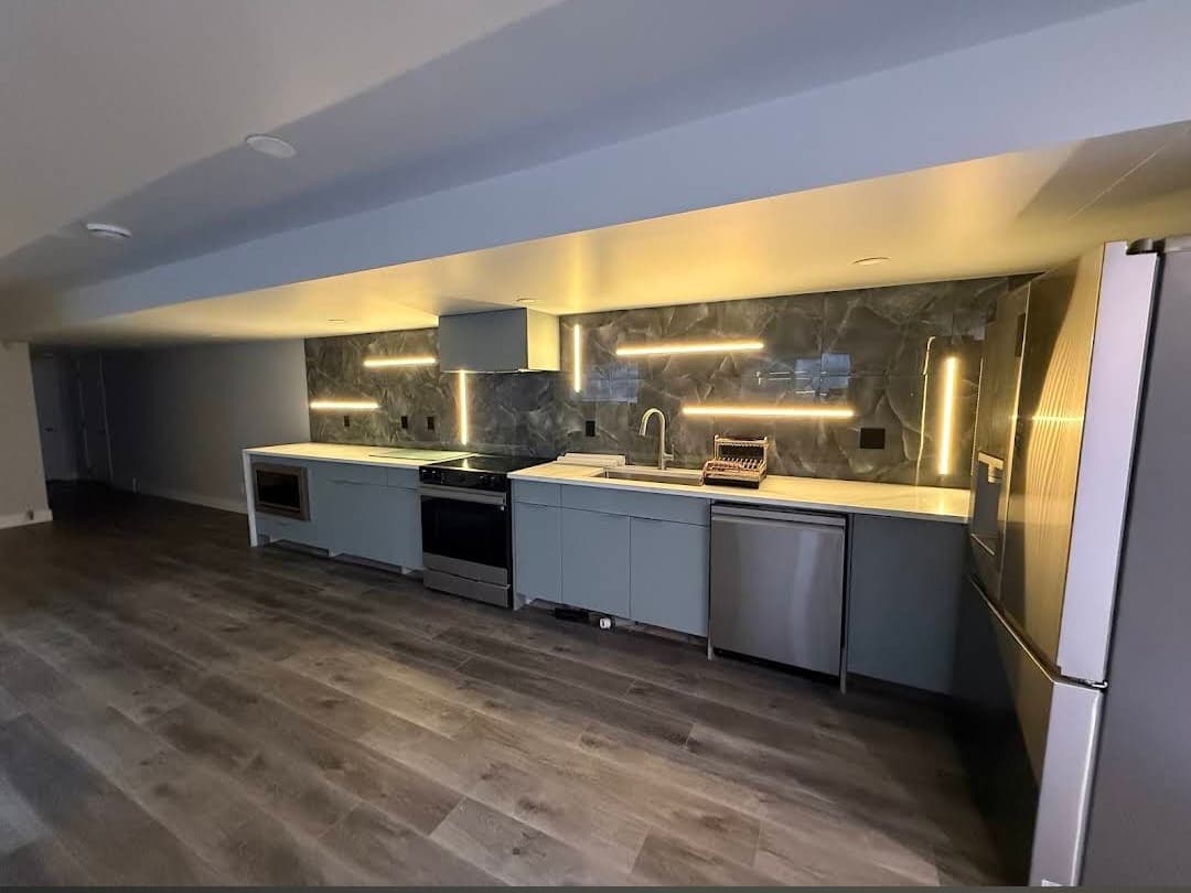 Calgary electrician basement kitchen LED strip lighting installation